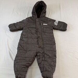 Diesel Baby Puffer Snowsuit Charcoal Grey Logo Print Fleece Lined 3-6M